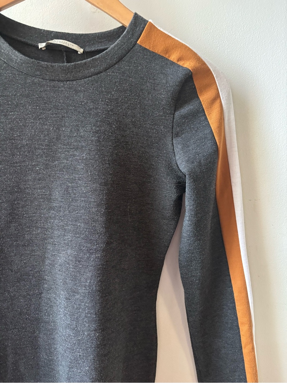 Zara Charcoal Sweatshirt with Mustard and White Shoulder Stripes